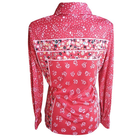 13/14 Large Groovy Vintage Red Floral Disco Top Tami Button-Up 1970's Hippy Boho - Picture 4 of 7